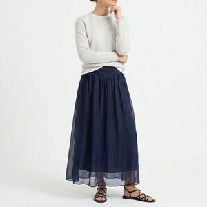 GIUSY Silk Made in Italy Boho Navy Sheer Layered Maxi Skirt Quiet Luxury